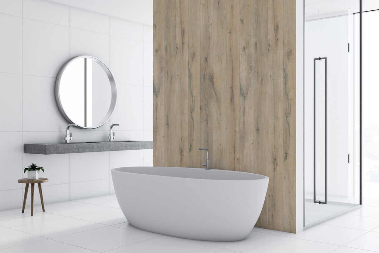 VIPANEL Panneau mural en alu-composite aspect bois coloris Chêne finition mat perlée