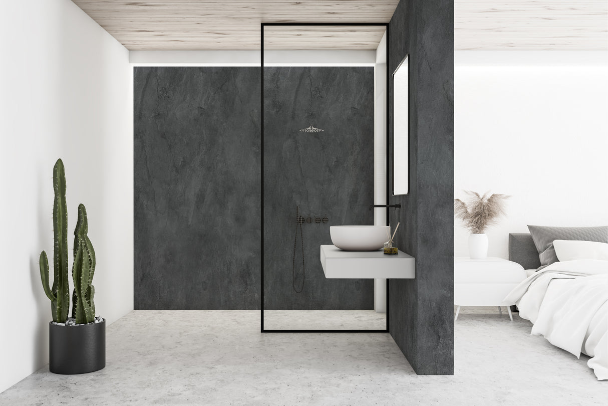 VIPANEL Panneau mural en alu-composite aspect Béton noir finition mat perlée