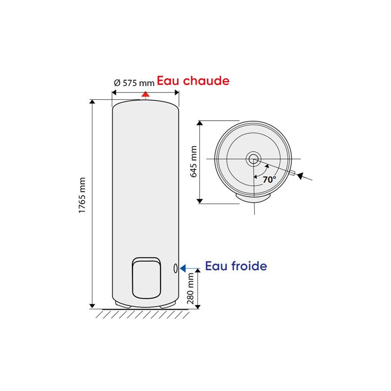 Chauffe-eau ATLANTIC Ø530 Vertical sur socle mono blindé CHAUFFEO