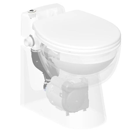WC broyeur blanc SFA avec mécanisme visible, sanitaire compact.
