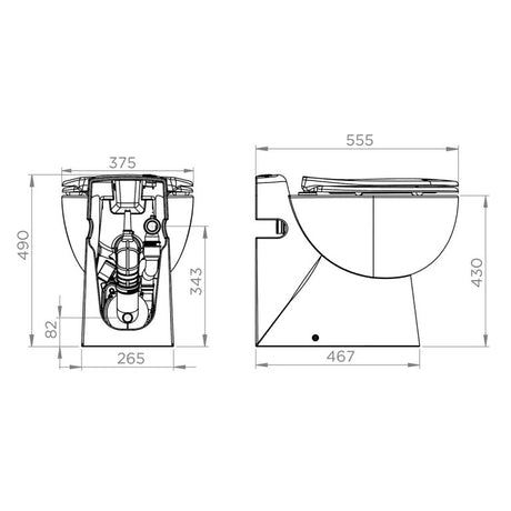 WC suspendu blanc de marque Duravit, schéma technique avec dimensions détaillées