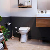 Cuvette WC compacte SFA Sanicompact 43 Eco+ avec broyeur intégré, design moderne et fonctionnalité écologique.