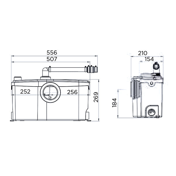 Broyeur adaptable Sanibest Pro SFA pour WC, visible avec composants et connexion, utilisé pour évacuation sanitaire.