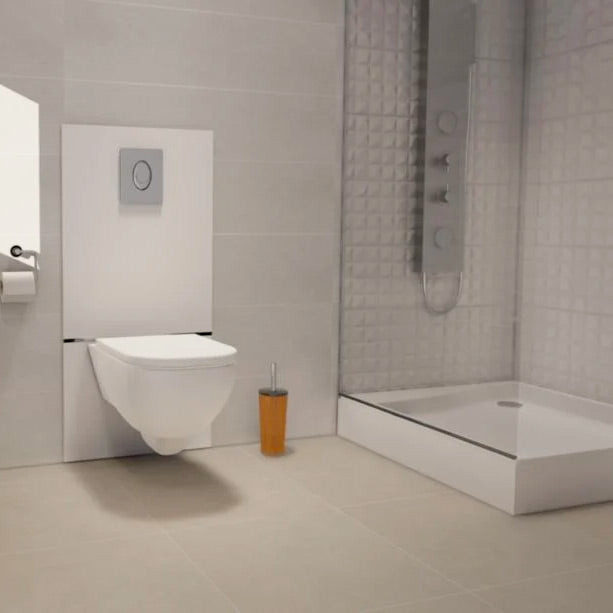 Broyeur SFA avec bâti-support WC Grohe et habillage en verre Saniwall Pro Up, installation moderne pour toilettes.