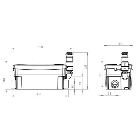 Pompe de relevage SFA Sanidouche+ pour receveur de douche, vue de face avec composants visibles.