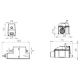 Pompe de relevage Sanicondens Clim Mini S de SFA pour condensats, vue de l'appareil avec composants visibles.