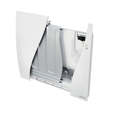 Radiateur électrique blanc Atlantic, vue intérieure, panneau ouvert, chauffage mural moderne