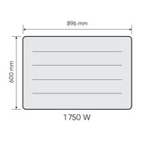 Radiateur blanc, marque non visible, dimensions 896x600 mm, puissance 1750W.
