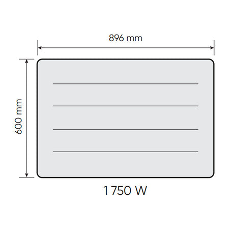 Radiateur blanc, marque non visible, dimensions 896x600 mm, puissance 1750W.