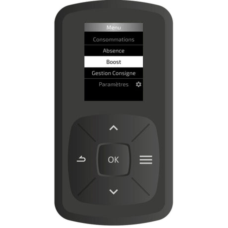 Télécommande noire pour chauffage électrique Atlantic, afficheur digital, boutons de contrôle