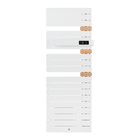 Sauter sèche-serviettes électrique blanc avec inserts bois, panneau de contrôle digital