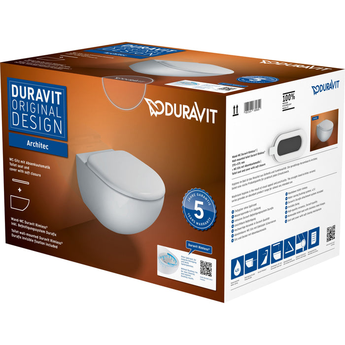 Pack WC suspendu Duravit Architec - cuvette Rimeless + abattant frein de chute, système Durafix inclus