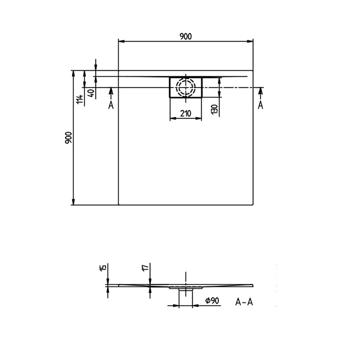 Villeroy & Boch Architectura MetalRim, Receveur de douche carré 900x900x15mm acrylique blanc