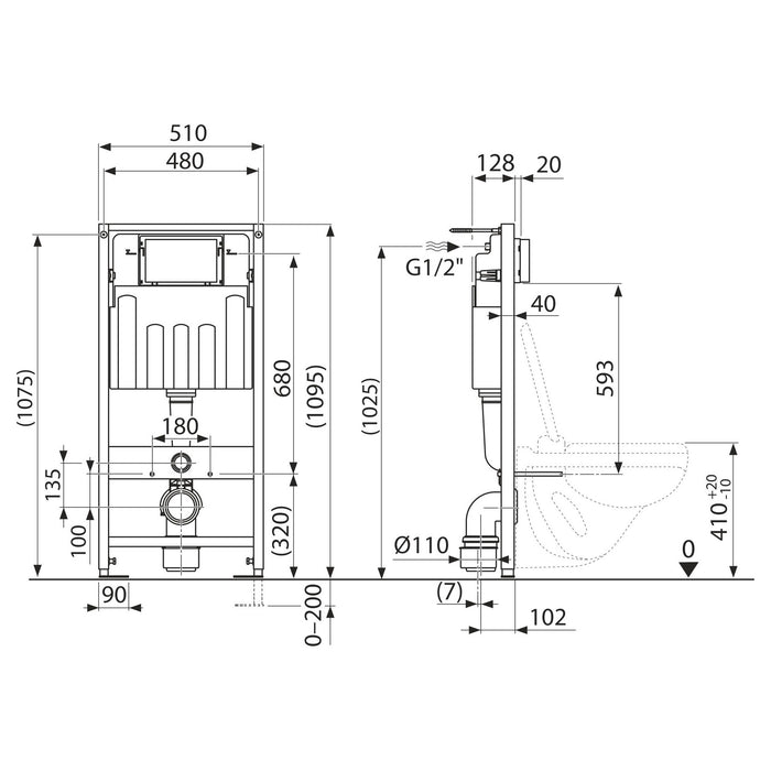 Villeroy & Boch Bâti-support sol-mur avec plaque de déclenchement 3/6 L