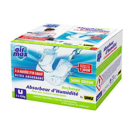 UHU Air max magnet - Recharges sans parfum pour absorbeur d'humidité Air max magnet, 2x 450g