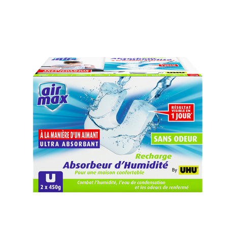 UHU Air max magnet - Recharges sans parfum pour absorbeur d'humidité Air max magnet, 2x 450g