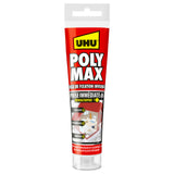 UHU Polymax prise immédiate- Mastic/colle MSP pour coller, assembler et jointer, toutes surfaces, ultra solide, sans solvants, blanc, tube 165 g