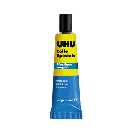 UHU Colle spéciale plastique souple - colle idéale pour toutes les matières plastiques souples, transparente, tube 30g