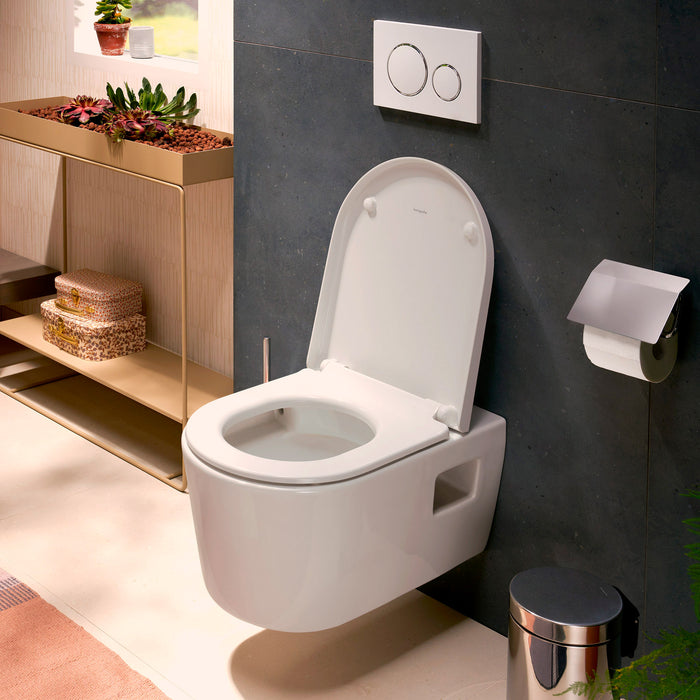 Pack WC suspendu EluPura Original S Hansgrohe sans bride avec abattant blanc amovible et frein de chute