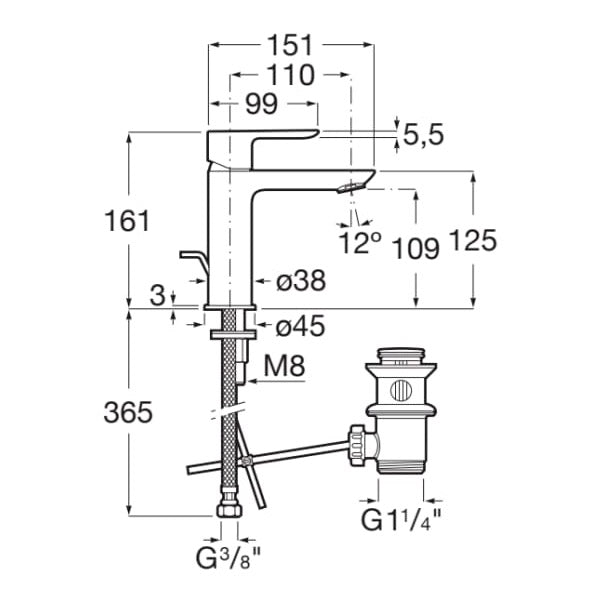 ROCA Mitigeur de lavabo taille S avec vidage Cala