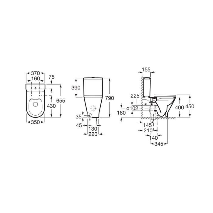 ROCA Pack WC ROUND The Gap, Cuvette Rimless, réservoir et abattant slim