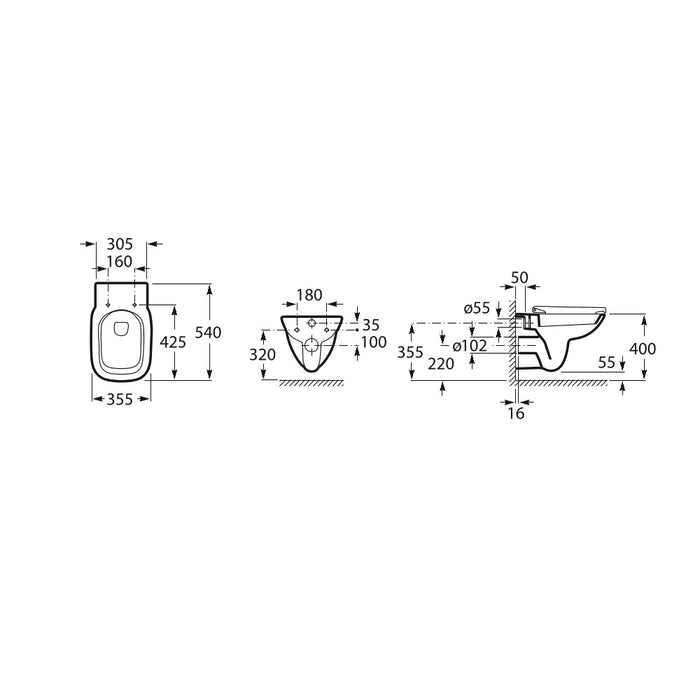 ROCA Cuvette WC suspendue DEBBA SQUARE sans bride, blanc (sans abattant)