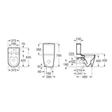 Cuvette WC Grohe blanche, schéma technique avec mesures détaillées visible.