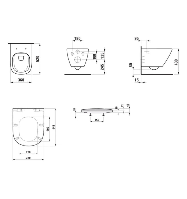 Pack WC suspendu LAUFEN LUA Advanced, sans bride, avec abattant slim frein de chute