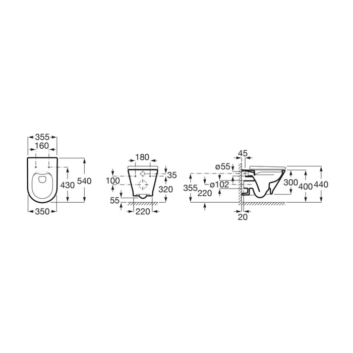 ROCA The GAP Round cuvette suspendue sans bride avec abattant frein de chute déclipsable