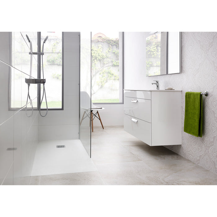 ROCA Receveur de douche rectangle POLO+ résine Stonex antidérapant et découpable avec grille acier inox