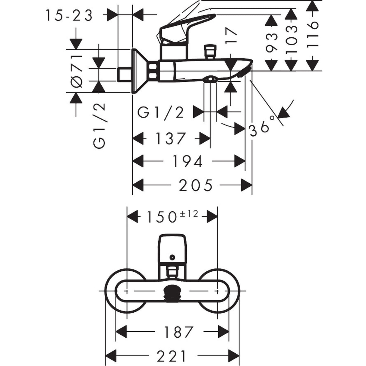 HANSGROHE Mitigeur de bain-douche Logis C2 71401000