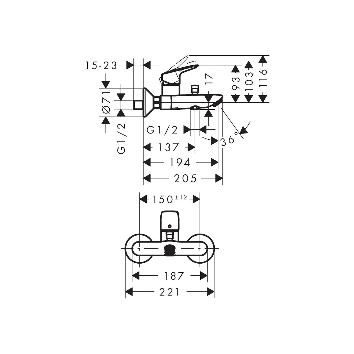 HANSGROHE Mitigeur de bain-douche Logis C2 71401000
