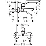 HANSGROHE Mitigeur de lavabo mural Logis sans tirette ni vidage 71225000