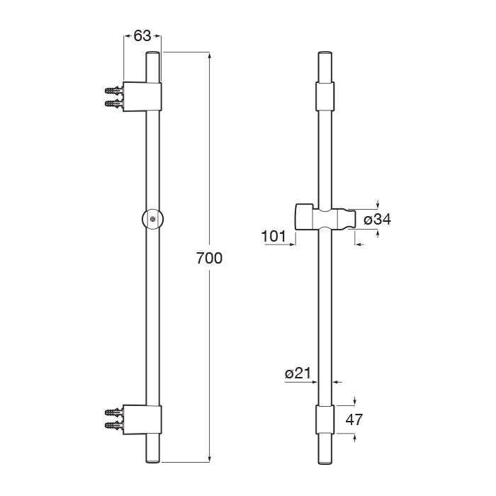 ROCA Barre de douche 70 cm avec support Sensum
