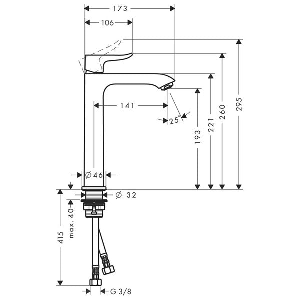 HANSGROHE Mitigeur de lavabo 200 Metris pour vasque sans tirette ni vidage 31185000