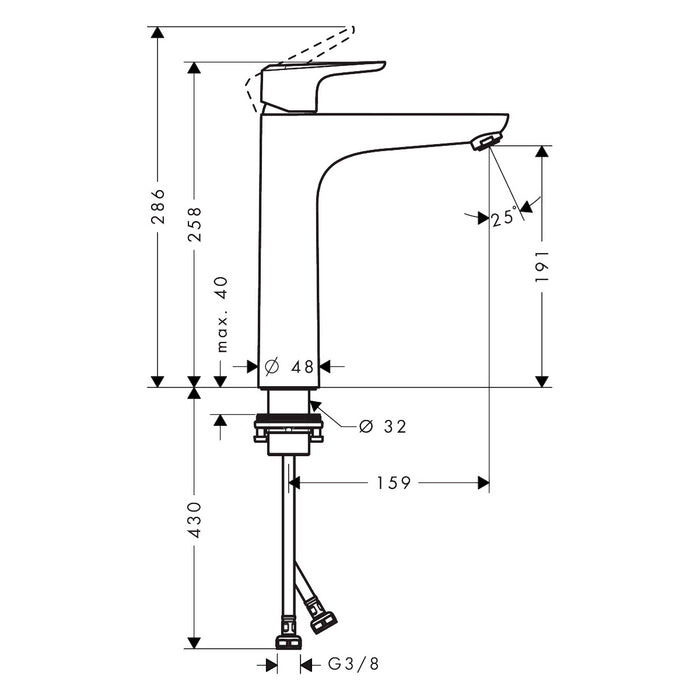 Mitigeur Lavabo ECOS XL avec tirette et vidage chromé Hansgrohe 14083000