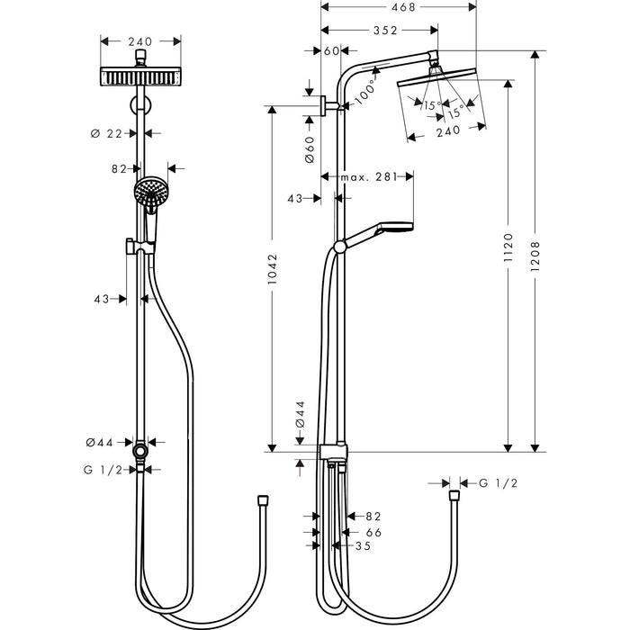 HANSGROHE Colonne de douche 240 1 jet Reno EcoSmart chromé Crometta E