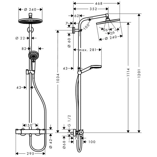 Colonne de douche Crometta S 240 EcoSmart avec mitigeur thermostatique Hansgrohe 27268000