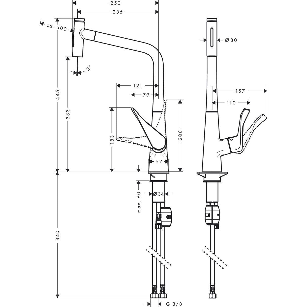 HANSGROHE Mitigeur de cuisine 320 2 jets Metris Select M71 avec douchette extractible 73820000