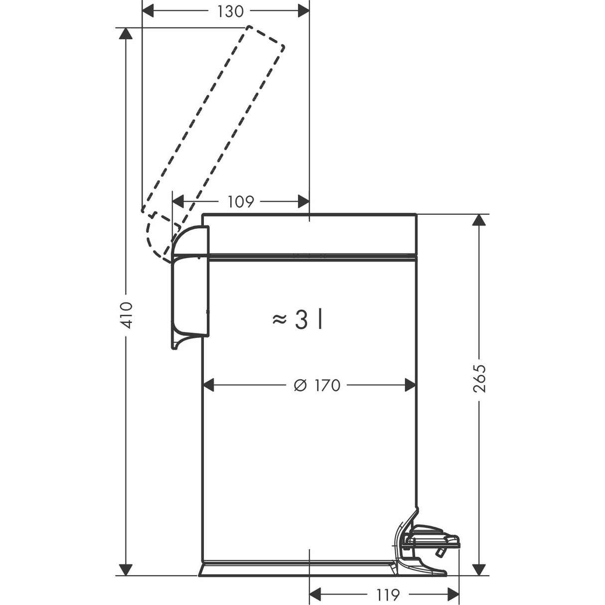 HANSGROHE Poubelle à pédale 3L AddStoris 41775670