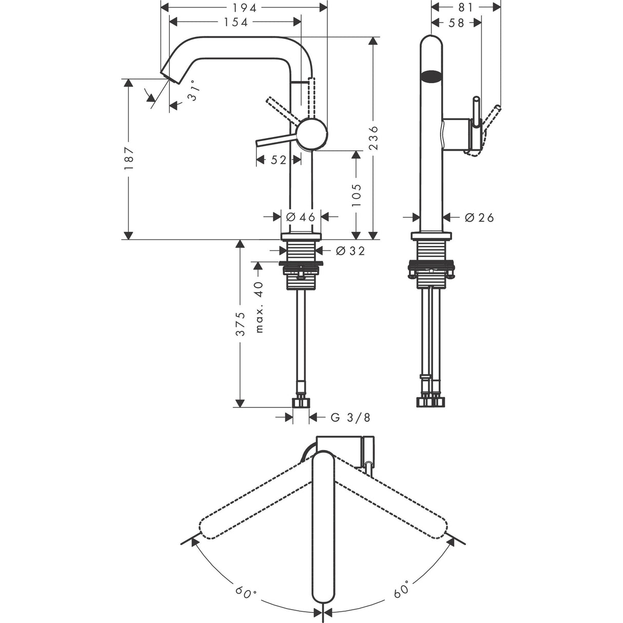HANSGROHE Mitigeur de lavabo 210 Tecturis S Fine Coolstart avec vidage push-open