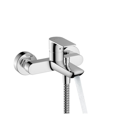 Mitigeur de bain Grohe, robinet mural, couleur chromé, eau qui coule