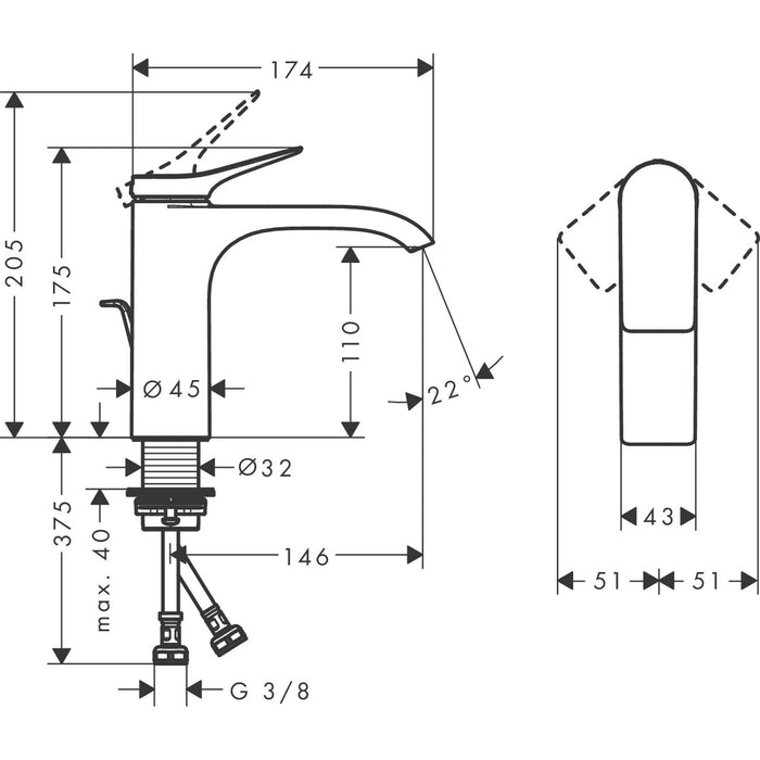 HANSGROHE Vivenis Mitigeur de lavabo 110 avec tirette et vidage chromé 75020000