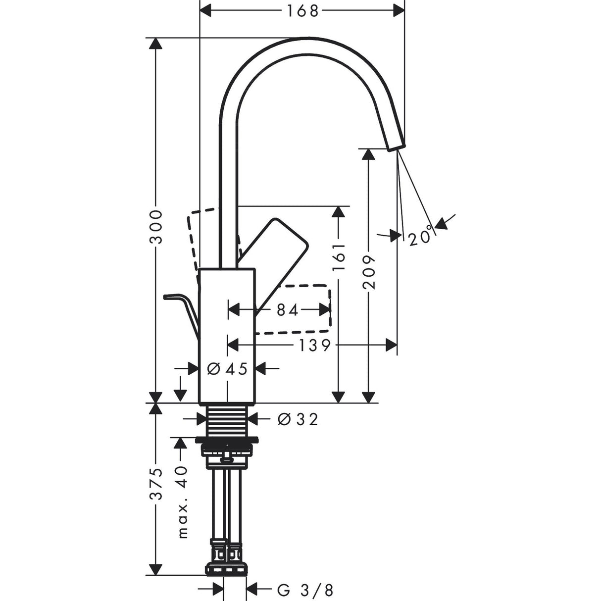 HANSGROHE Mitigeur de lavabo 210 Vivenis bec haut avec tirette et vidage 75030000