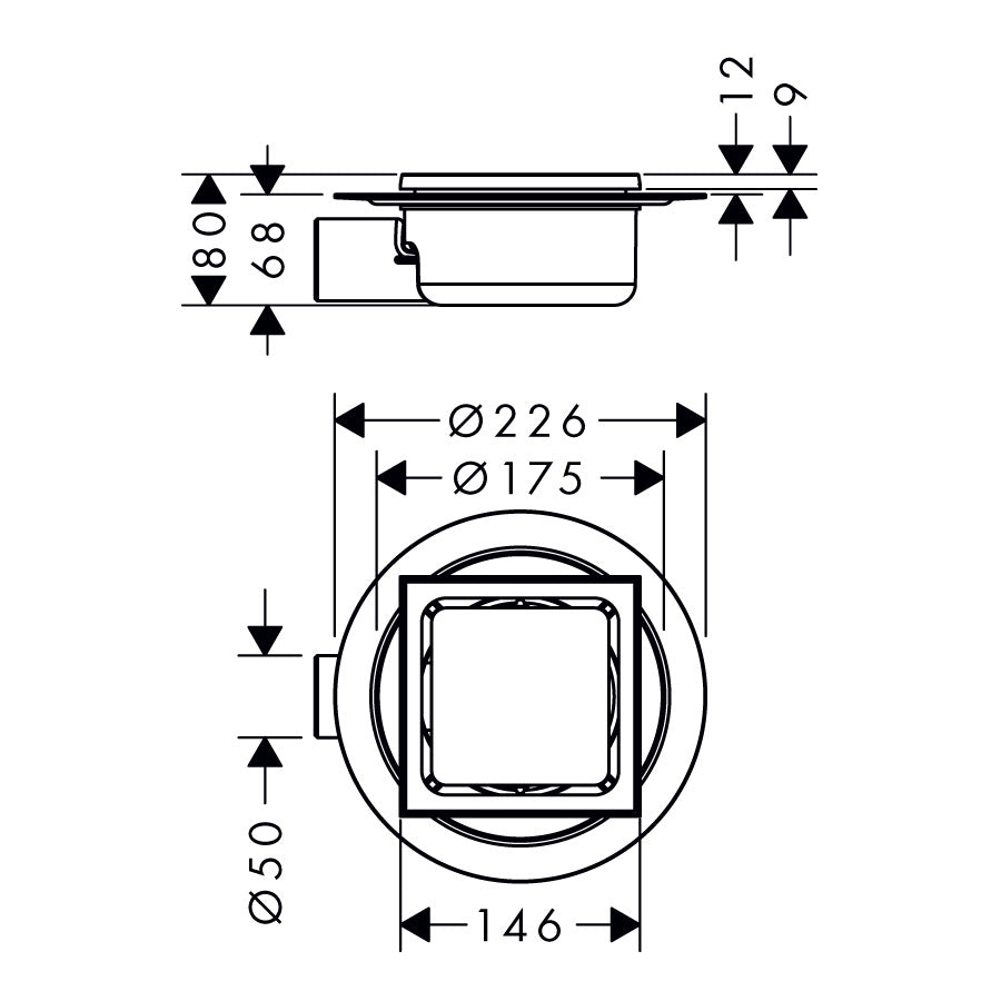 HANSGROHE Bonde de sol RainDrain Spot grille inox 150x150 56055800