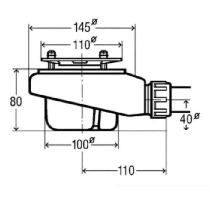 ROCA Bonde de douche Ø90mm ABS horizontale (Garde d'eau 50mm) pour receveur Polo+ et Terran