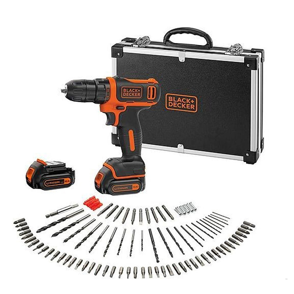 BLACK+DECKER Perceuse-visseuse sans fil 12V max 2 batterie 1,5Ah avec 100 accessoires BDCDD12BAFC-QW