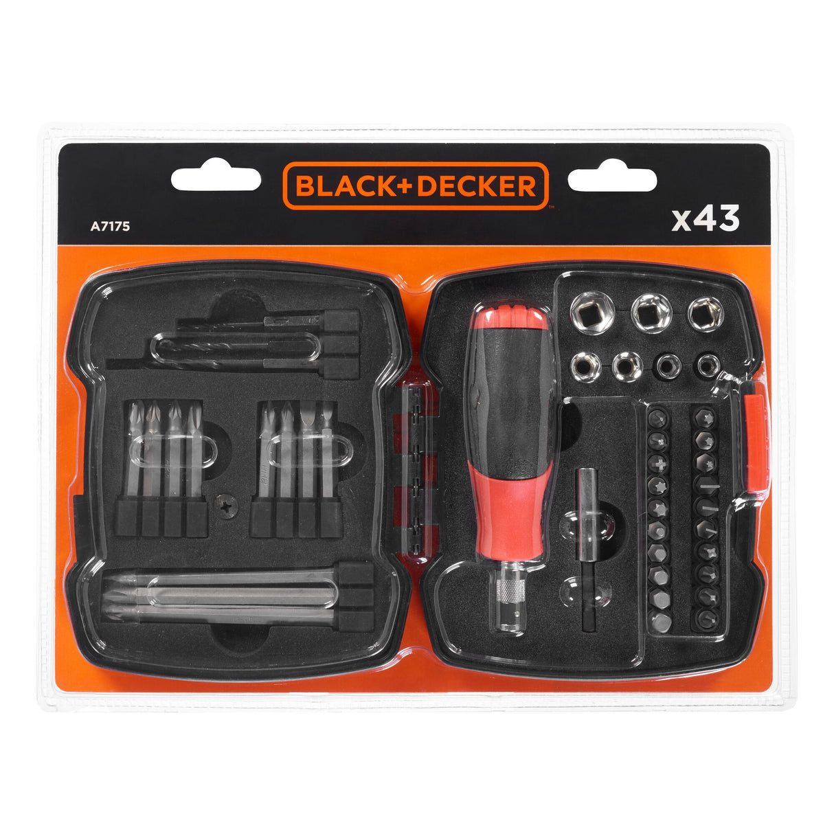 BLACK+DECKER Coffret Tournevis à cliquet manuel avec embouts (43 pièces) A7175-XJ