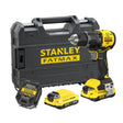 Perceuse sans fil Stanley FATMAX, couleur jaune et noire, avec coffret et accessoires.