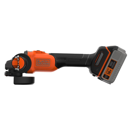 Meuleuse sans fil BLACK+DECKER orange et noire, outillage électroportatif.